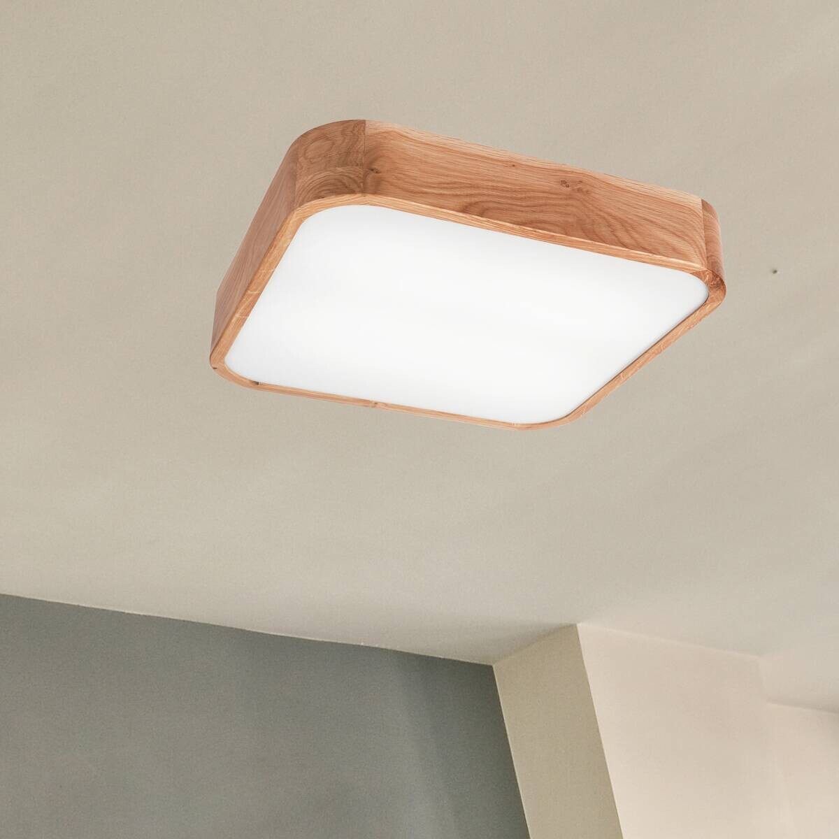 Lamkur Deckenleuchte GASPAR 48888 Eiche Eiche Holz Glas H/L: ca. 8x45 cm E27 4 Brennstellen