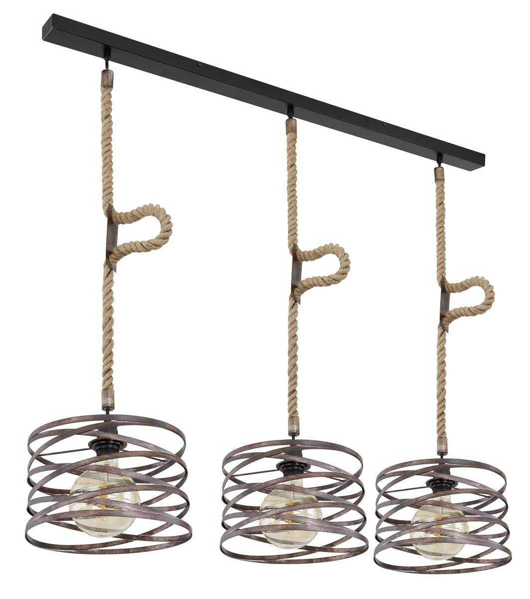 GLOBO Pendelleuchte MARCO 15641-3H schwarz rostfarbig Metall Hanfseil B/H/L: ca. 28x120x115 cm 3 Brennstellen