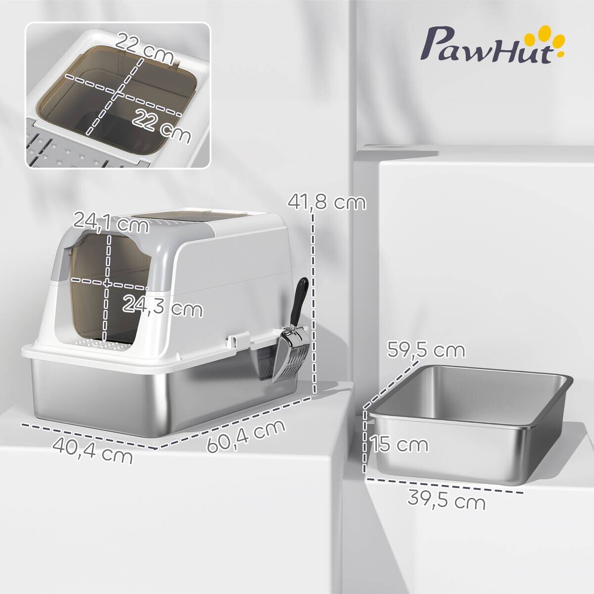 PawHut Katzentoilette weiß Kunststoff B/H/L: ca. 40,4x41,8x60,4 cm