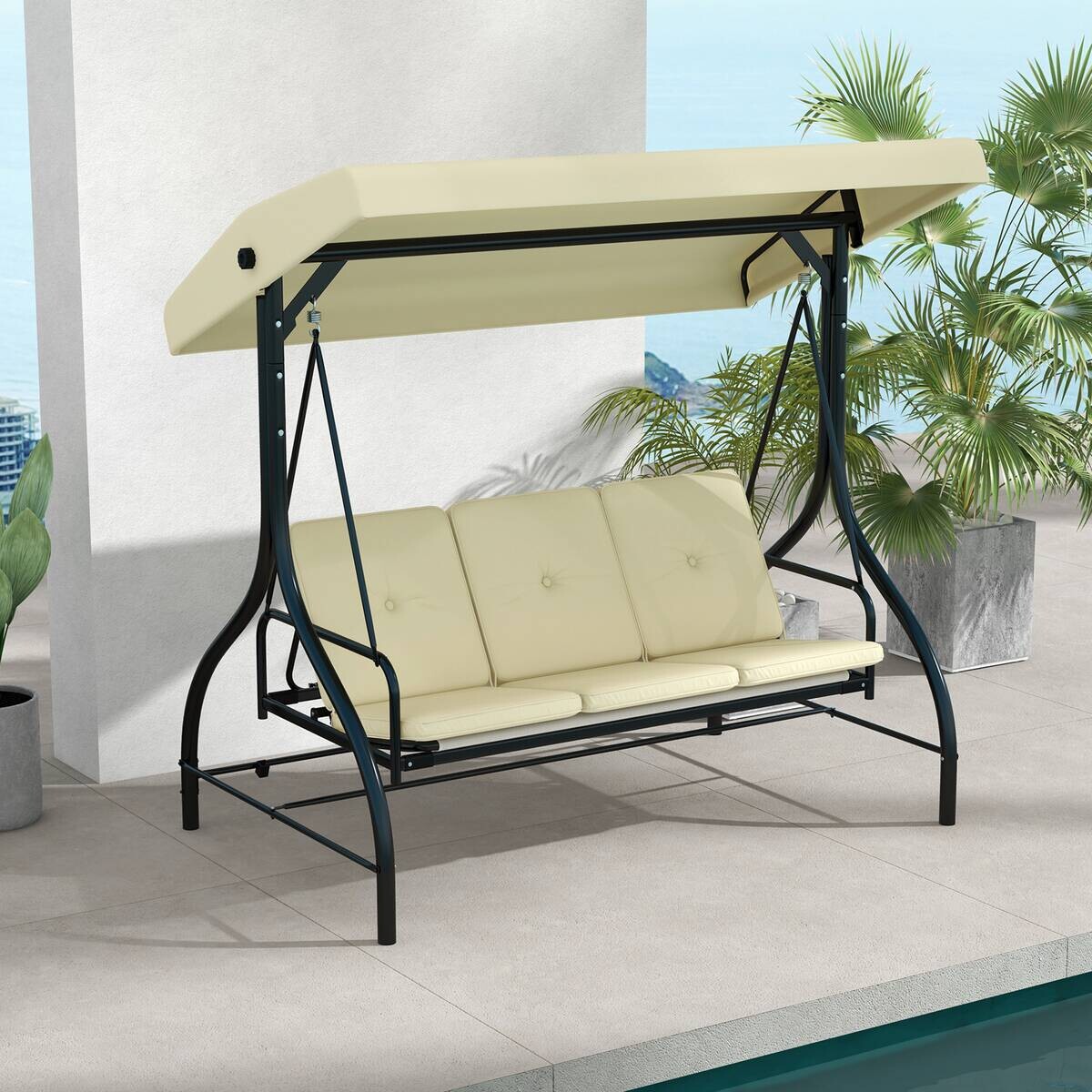 Outsunny Hollywoodschaukel beige Stahl B/H/L: ca. 117x175x195 cm