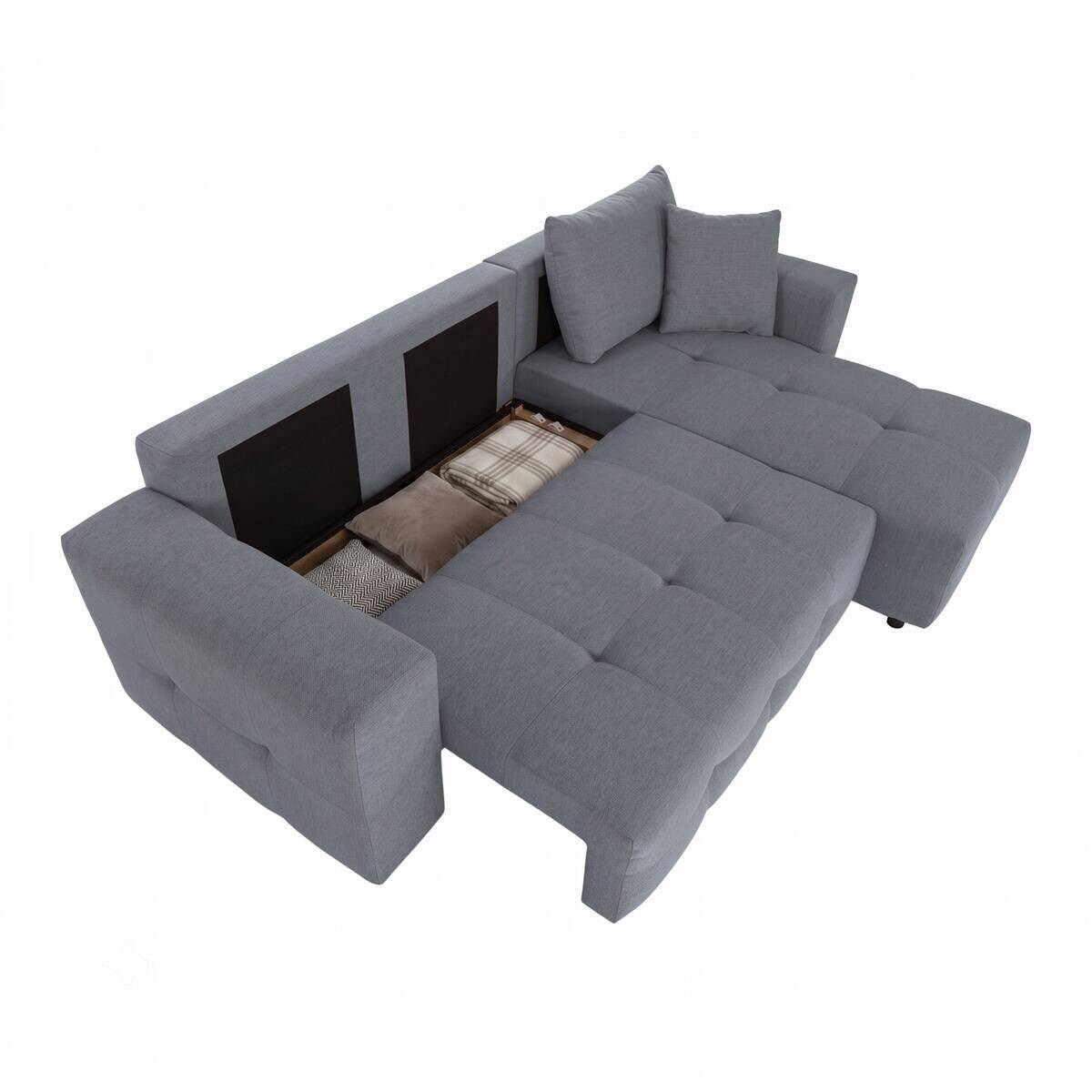 Ecksofa mit Bettfunktion und Bettkasten grau Webstoff B/H/T: ca. 247x83x162 cm