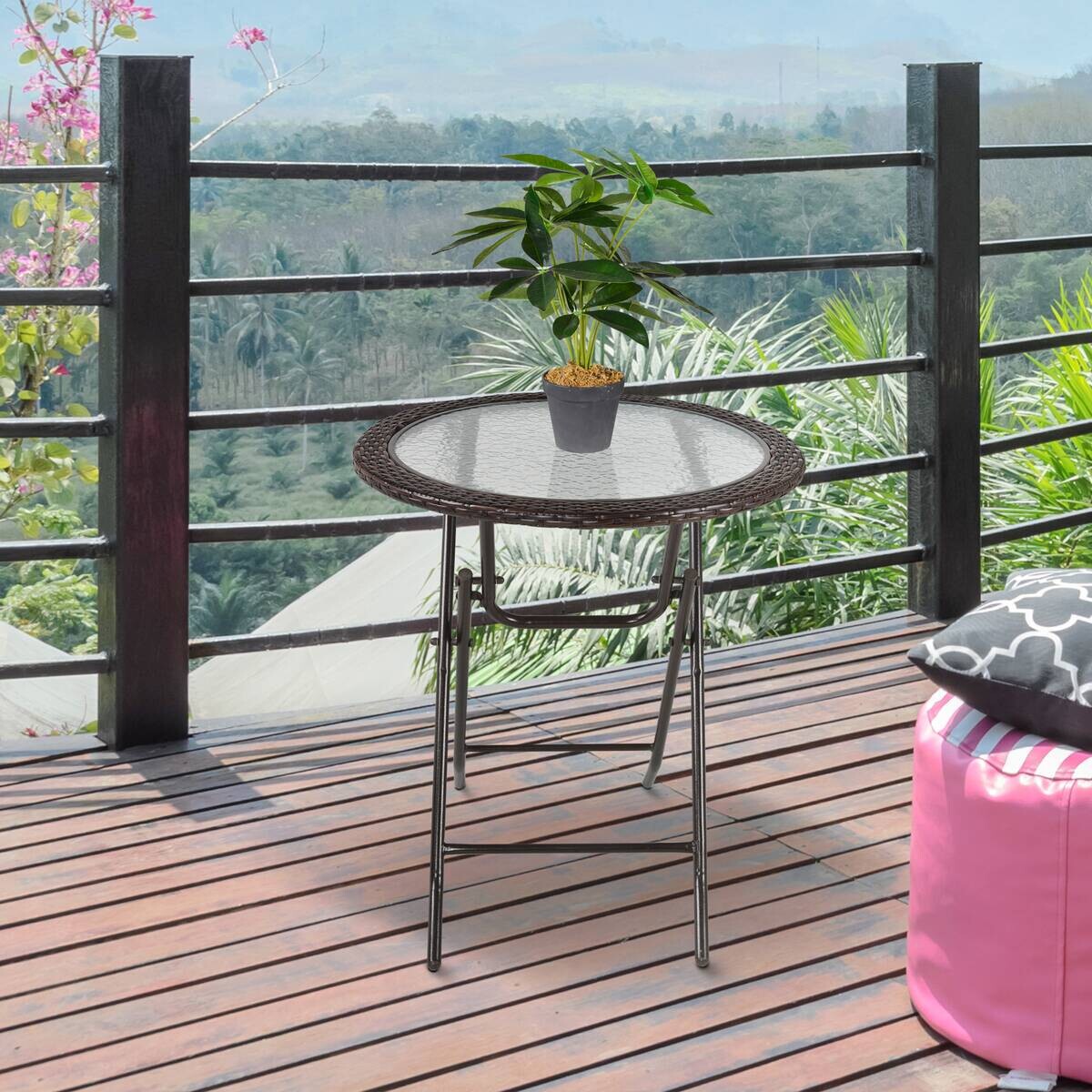 Outsunny Gartentisch braun Edelstahl B/H/L: ca. 68x68x73 cm