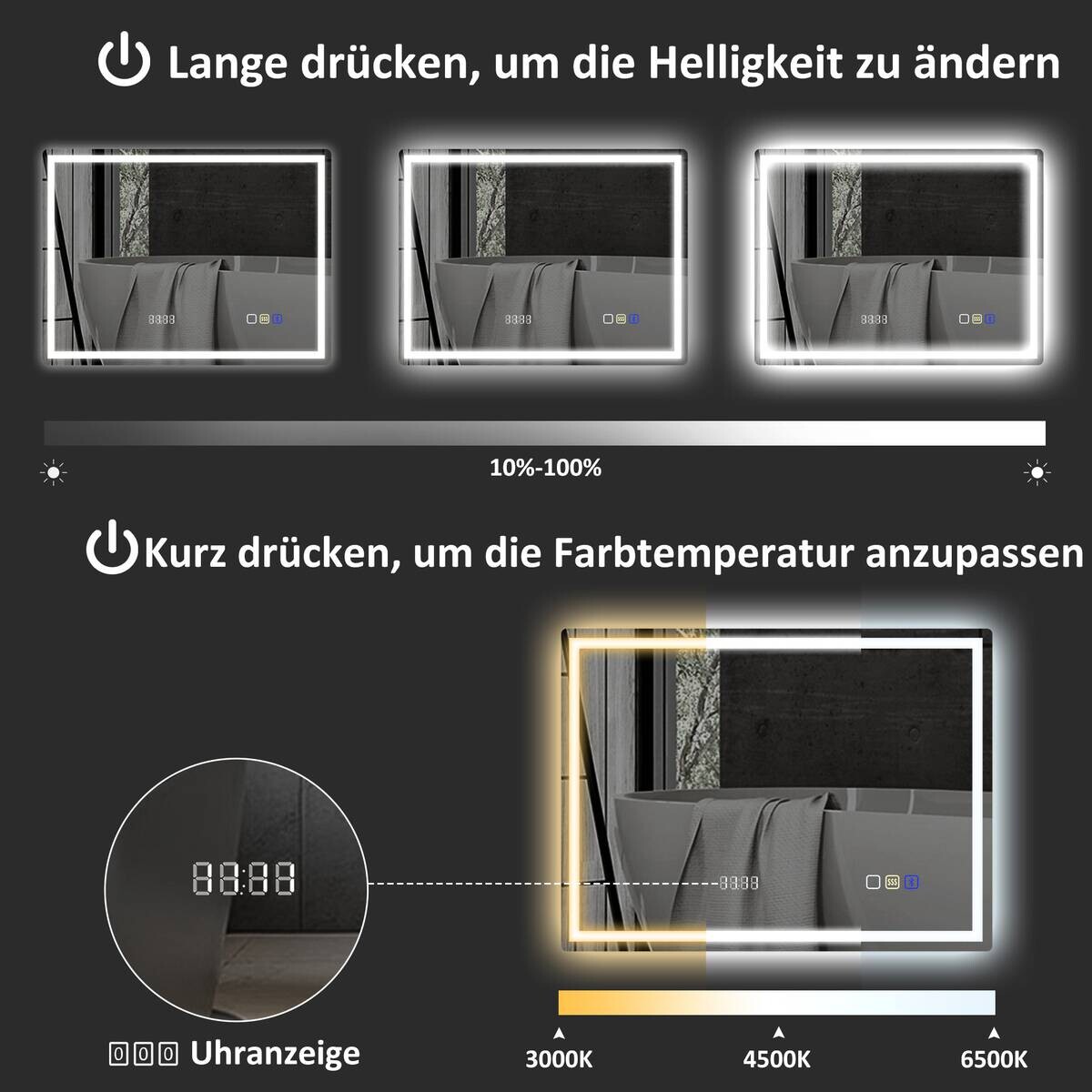 HOMCOM LED-Bad-Spiegel silber B/H/L: ca. 60x3,5x80 cm