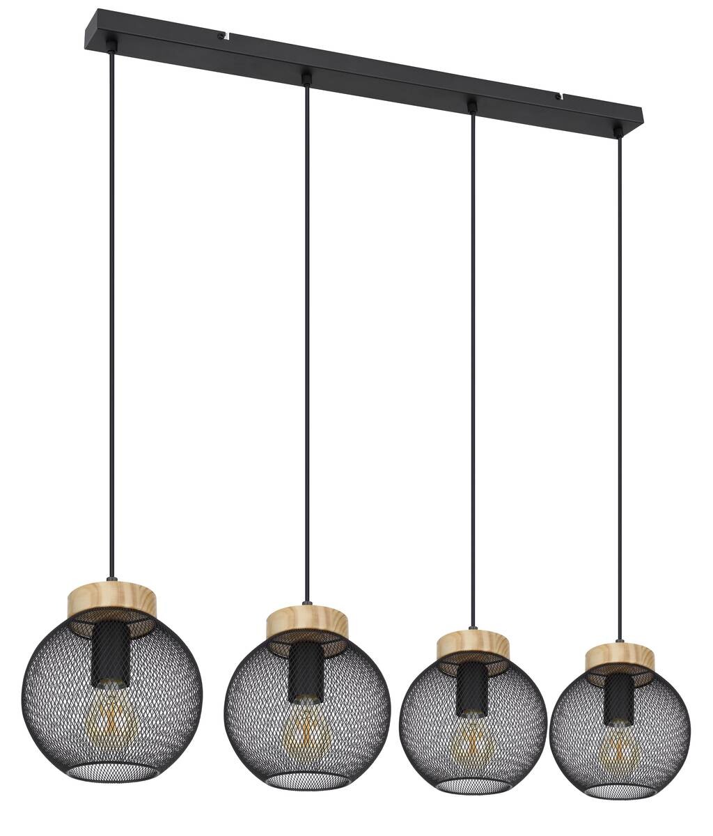 GLOBO Pendelleuchte Pablo mattschwarz natur Metall Holz B/H/T: ca. 95x120x20 cm E27 4 Brennstellen