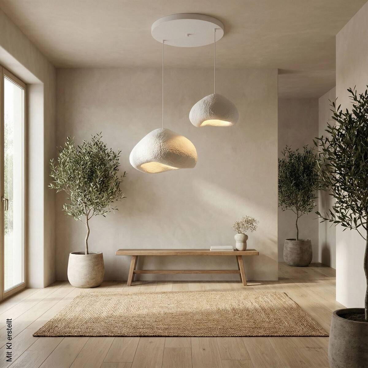 Opviq Pendelleuchte weiß Metall Fiberglas B/T/L: ca. 89x89x89 cm E27 2 Brennstellen