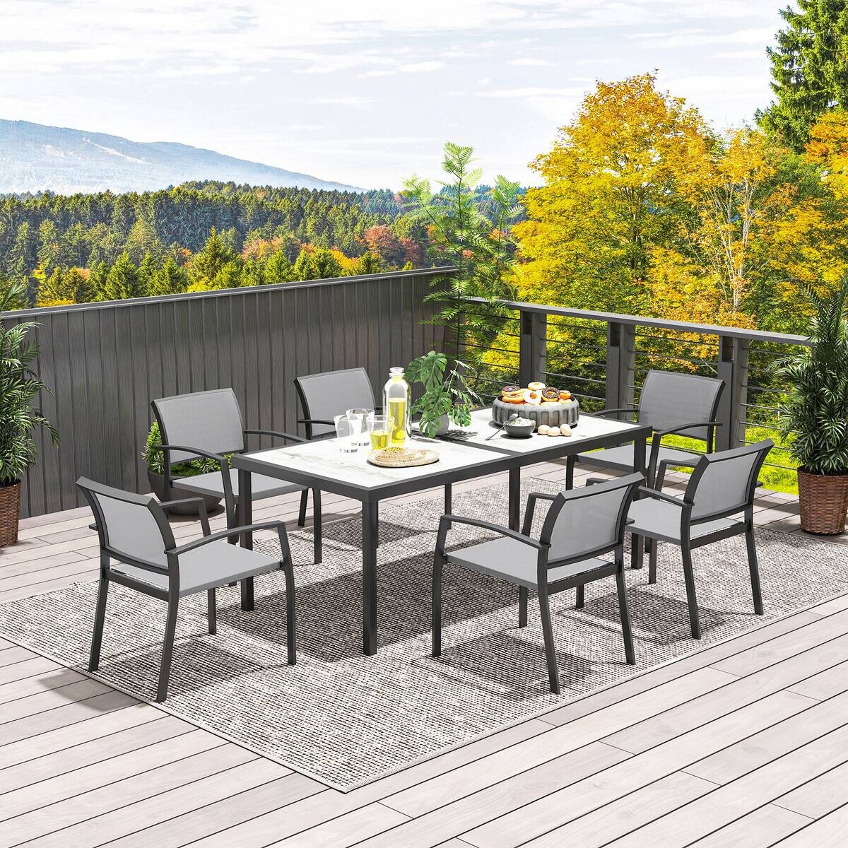 Outsunny Gartenmöbel-Set grau Kunststoff B/H/L: ca. 87x72x180 cm