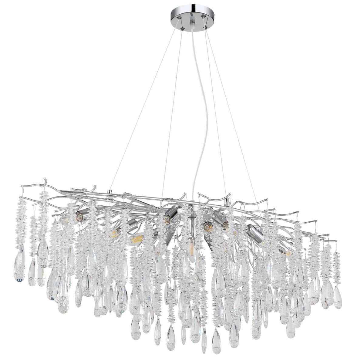GLOBO Luster gold amber klar Metall Glas B/H/L: ca. 50x120x120 cm E14 12 Brennstellen