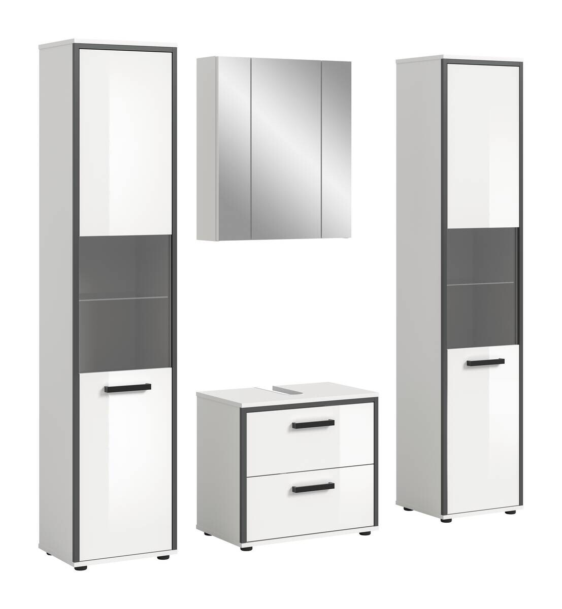 Badblock KOJAK weiß Hochglanz anthrazit grau B/H/T: ca. 171x188x37 cm