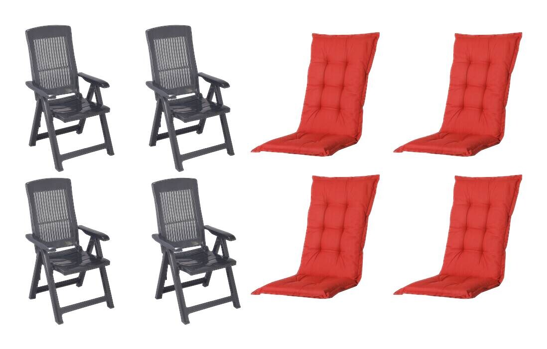 PROGARDEN,MADISON Klappsessel Set + Auflagen Tampa rot Kunststoff B/H/L: ca. 61x109x60 cm
