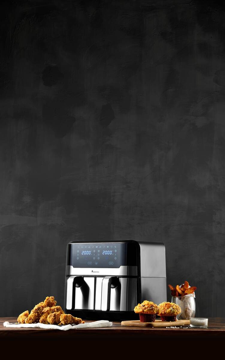 MASTERPRO Heißluftfritteuse Doppelbehälter BGMP-9178-BK silber Metall B/H/T: ca. 45x35,5x38 cm ca. 9 l