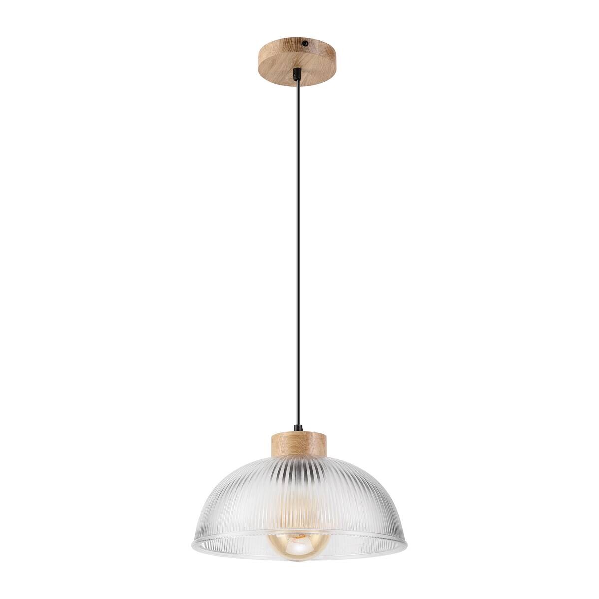Lamkur Pendelleuchte Eiche Glas B/H/L: ca. 30x113x30 cm E27 1 Brennstellen