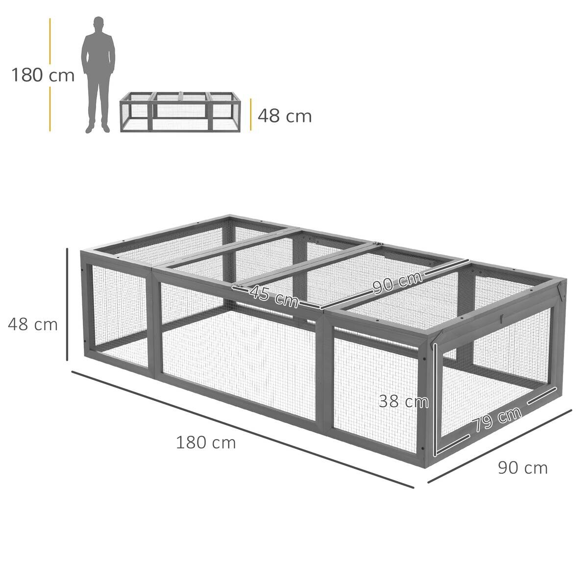 PawHut Kaninchenstall grau Stahl B/H/L: ca. 90x48x180 cm