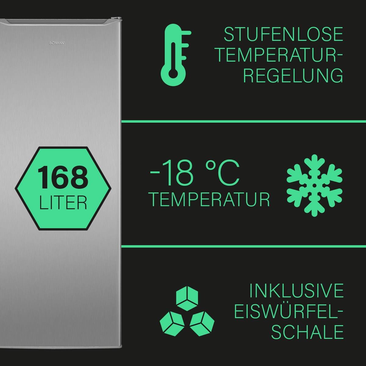 Bomann Gefrierschrank GS 7340 Inox B/H/T: ca. 54x143x57 cm
