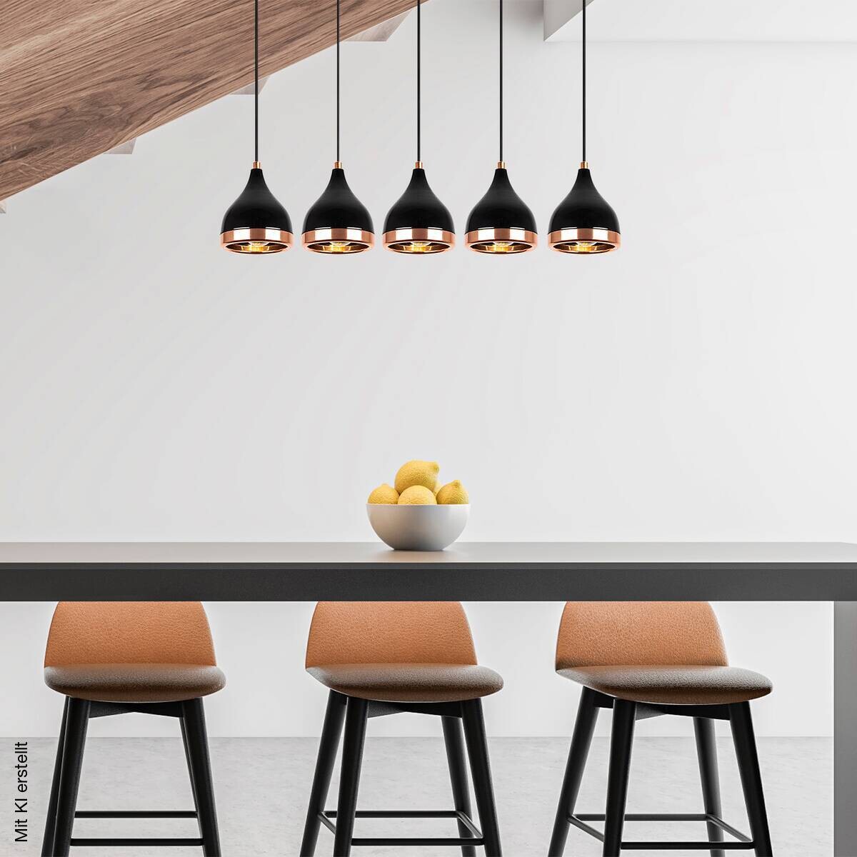 Opviq Pendelleuchte Yildo-7010 Kupfer schwarz B/H/T/L: ca. 85x135x15x85 cm E27 5 Brennstellen