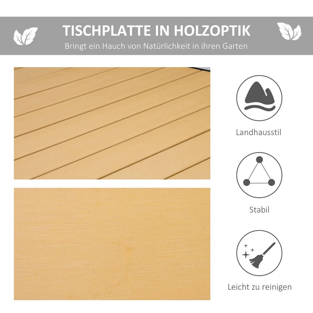 Outsunny Gartentisch natur Kunststoff B/H/L: ca. 90x74x190 cm