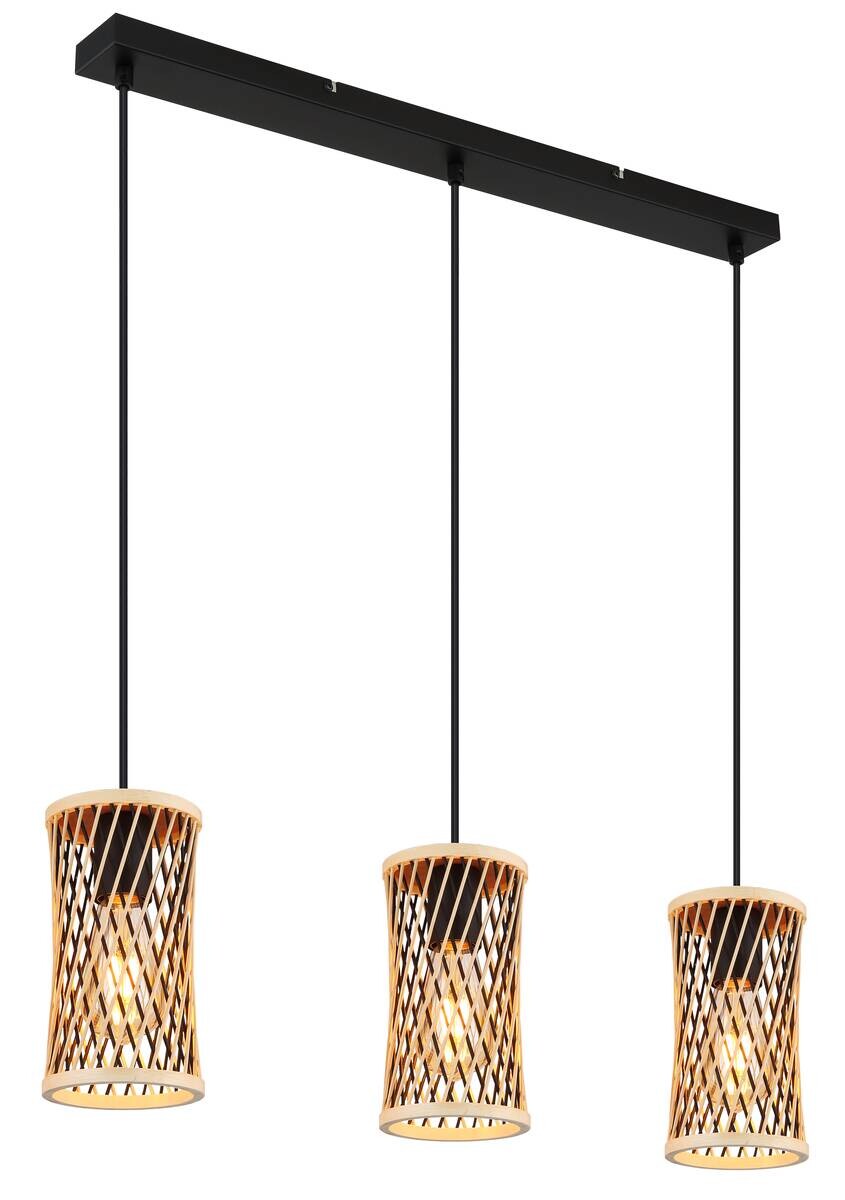 GLOBO LED-Pendelleuchte MALI schwarz Bambus Metall B/H/T: ca. 12x150x72 cm 3 Brennstellen