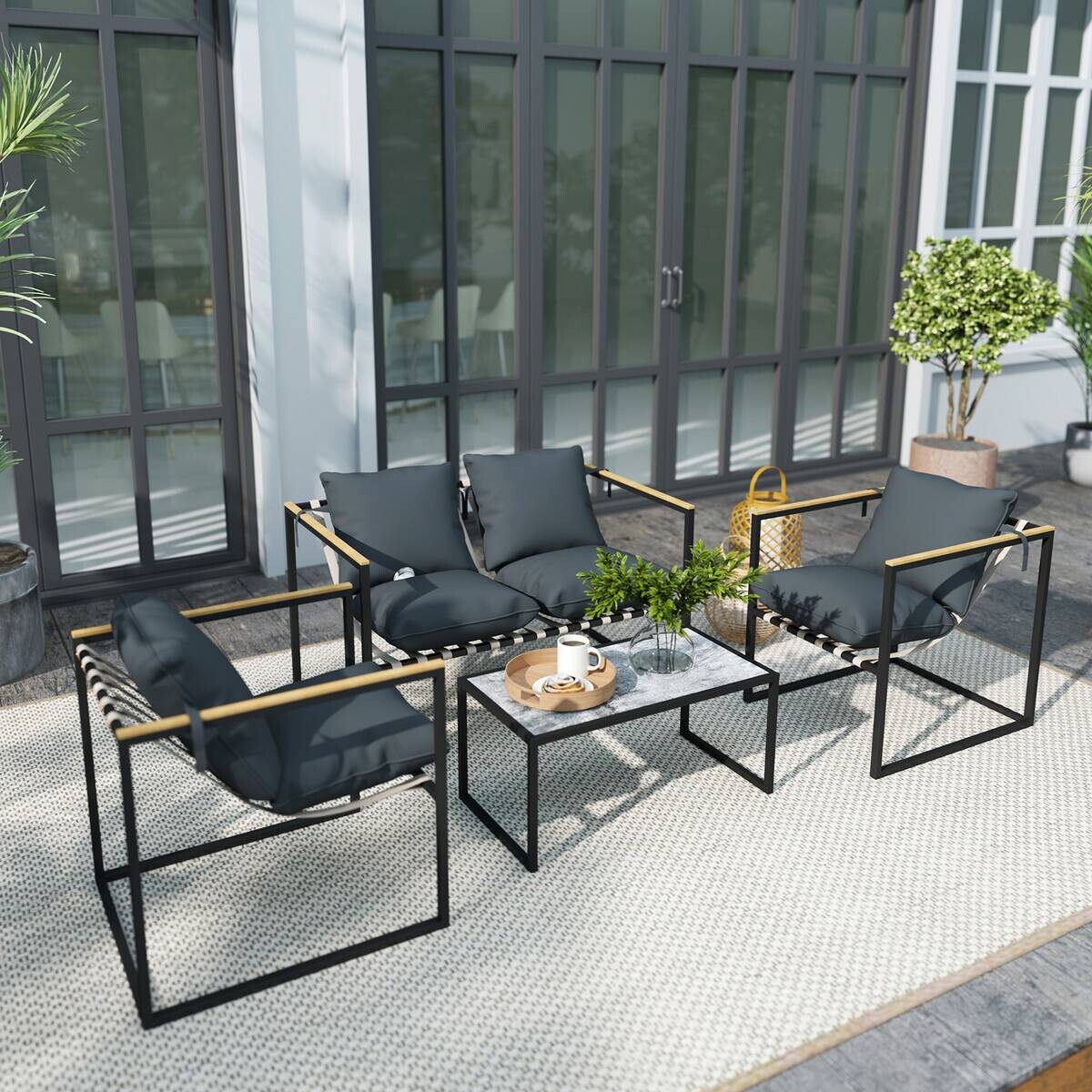 Outsunny Gartenmöbel-Set grau Polyester B/H/L: ca. 70x67x114 cm