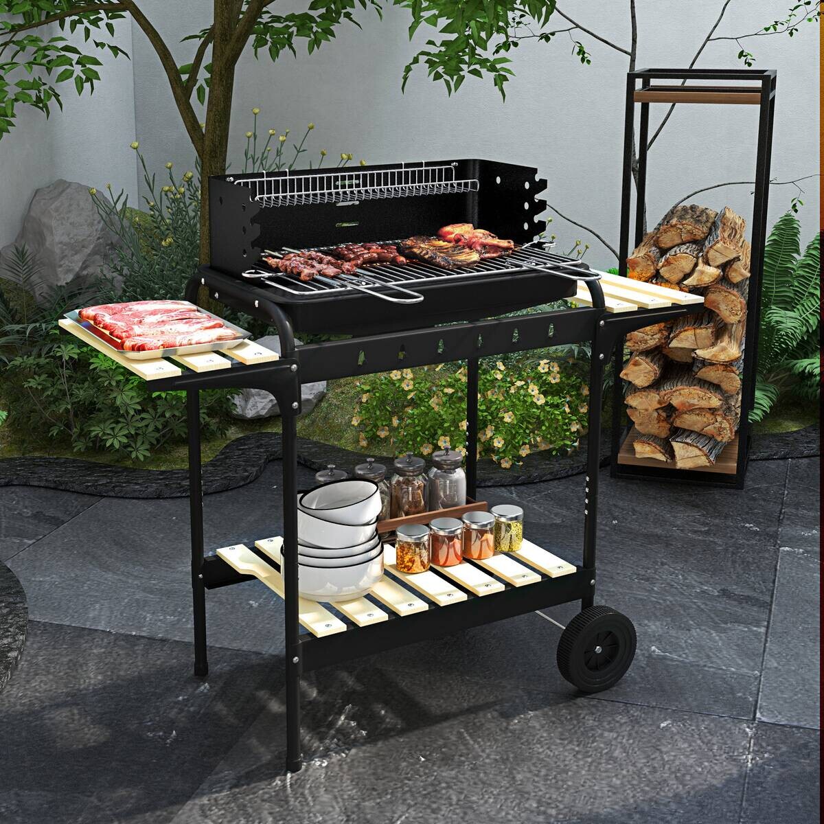 Outsunny Holzkohlegrill Metall B/H/L: ca. 47x95x103 cm