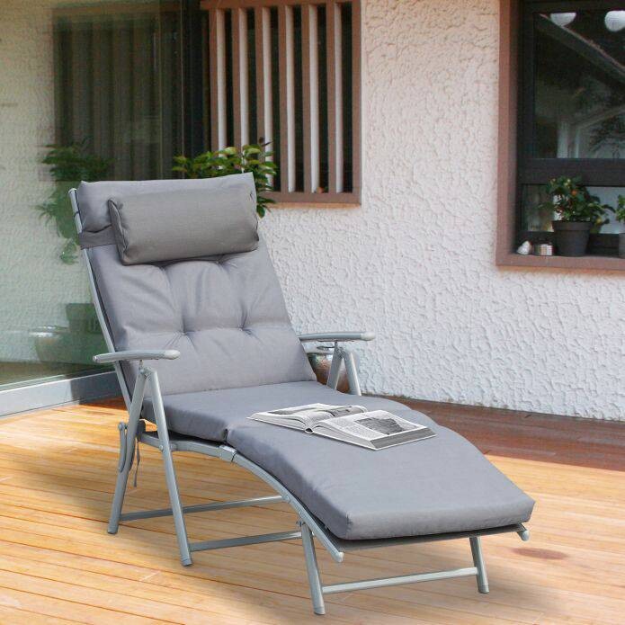 Outsunny Sonnenliege grau Metall B/H/L: ca. 64x101x180 cm