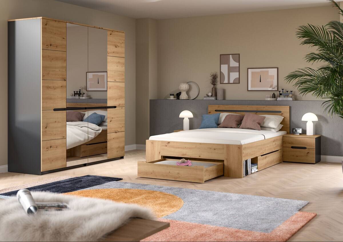 Schlafzimmer CANU, Set basaltgrau Artisan Nachbildung