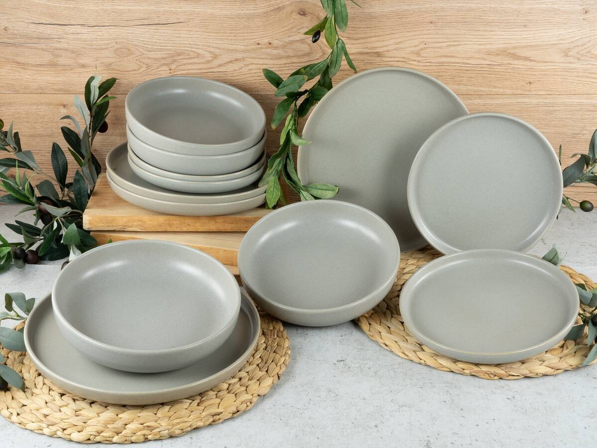 CreaTable Tafelservice Uno grau Steinzeug 12 tlg.