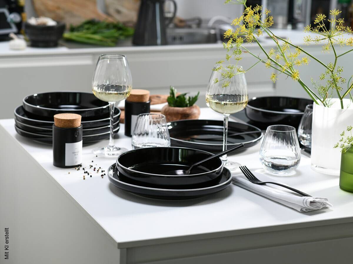 CreaTable Tafelservice Nordic Gourmet schwarz Steinzeug 12 tlg.