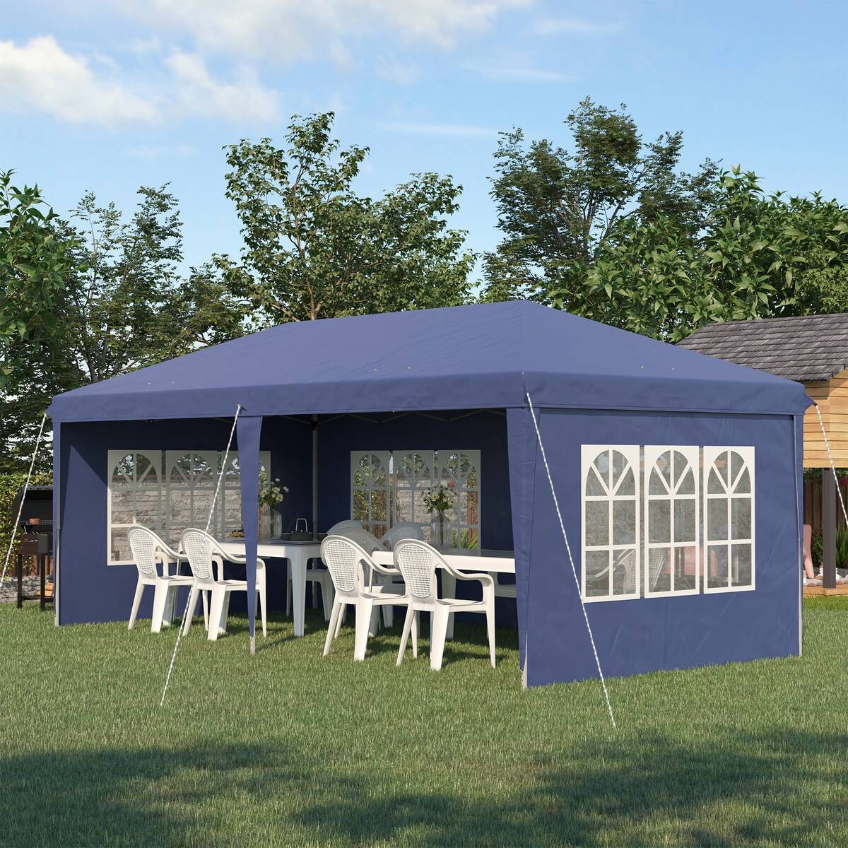 Outsunny Faltpavillon blau Polyester B/H/L: ca. 295x270x585 cm