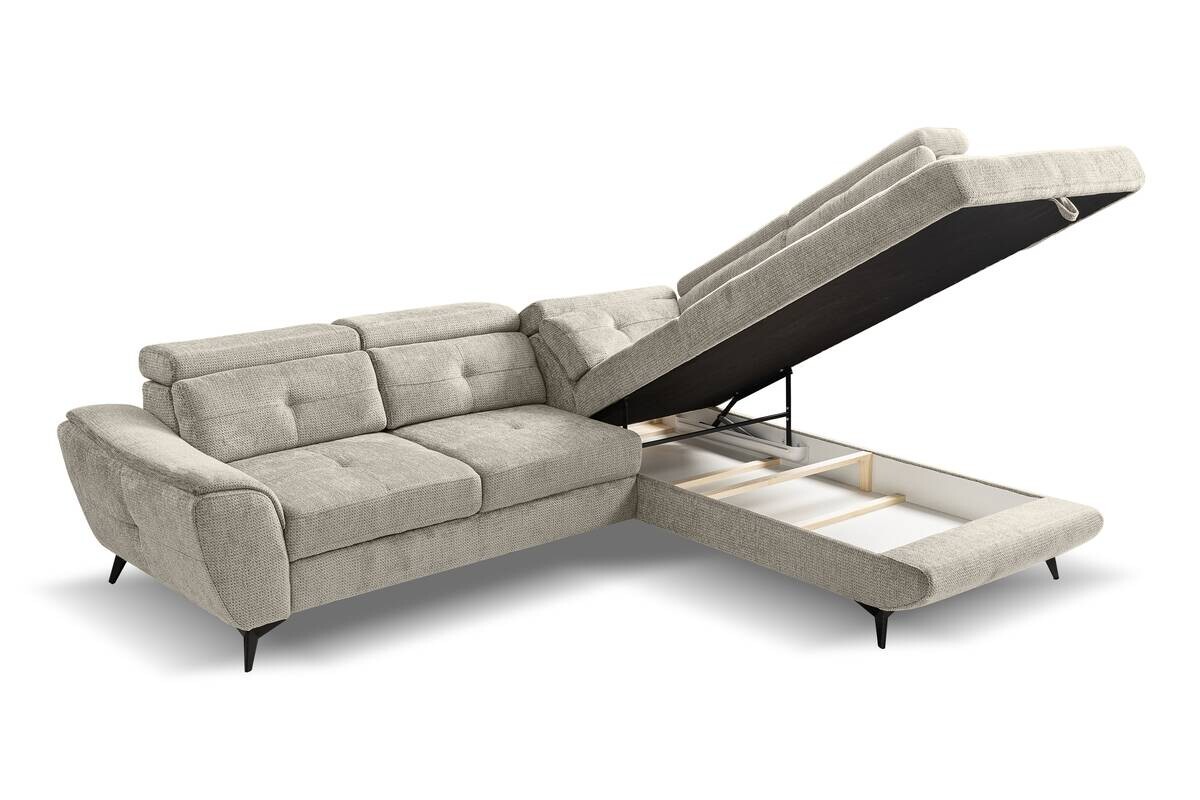 Ecksofa mit Bettfunktion und Bettkasten Greige Microfaser B/H/T: ca. 274x82x231 cm