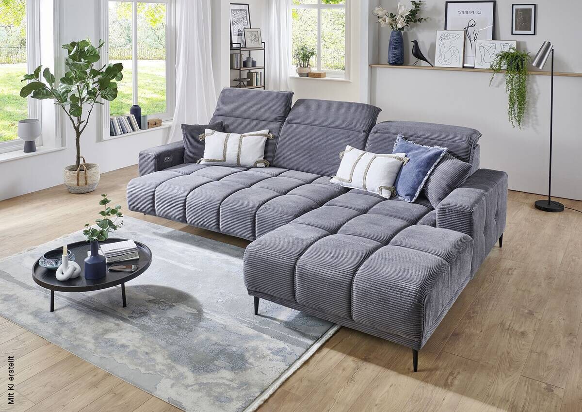 Ecksofa mit elektrischer Sitztiefenverstellung dunkelgrau Microfaser B/H/T: ca. 286x107x115 cm