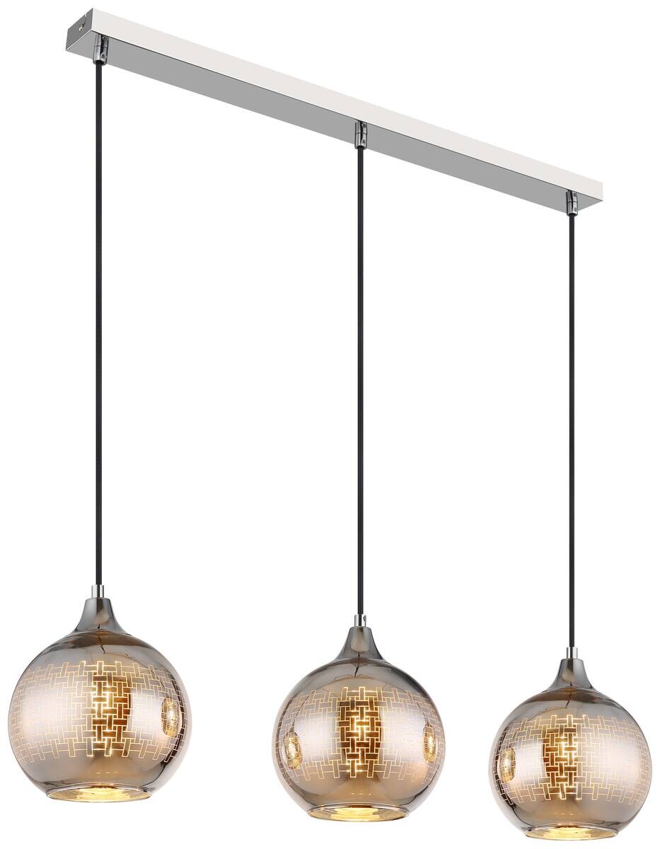 GLOBO Pendelleuchte LOURDES 16053-3 Chrom weiß Metall B/H/L: ca. 20x129x86 cm E27 3 Brennstellen
