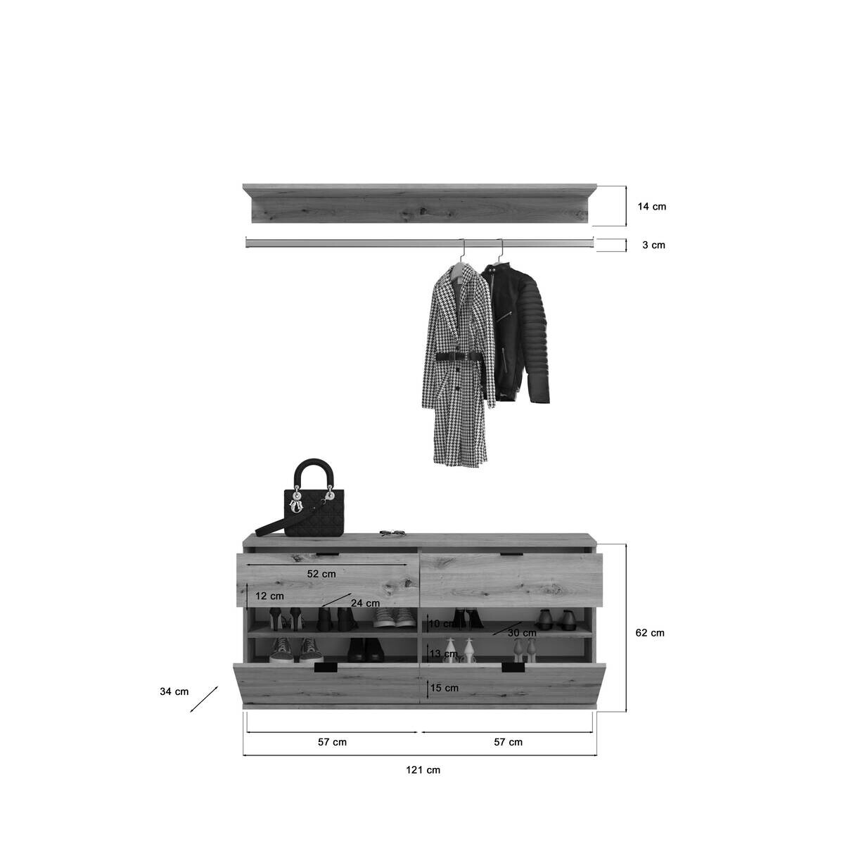 Garderobe PROJEKT Eiche Artisan Nachbildung B/H/T: ca. 212x193x34 cm