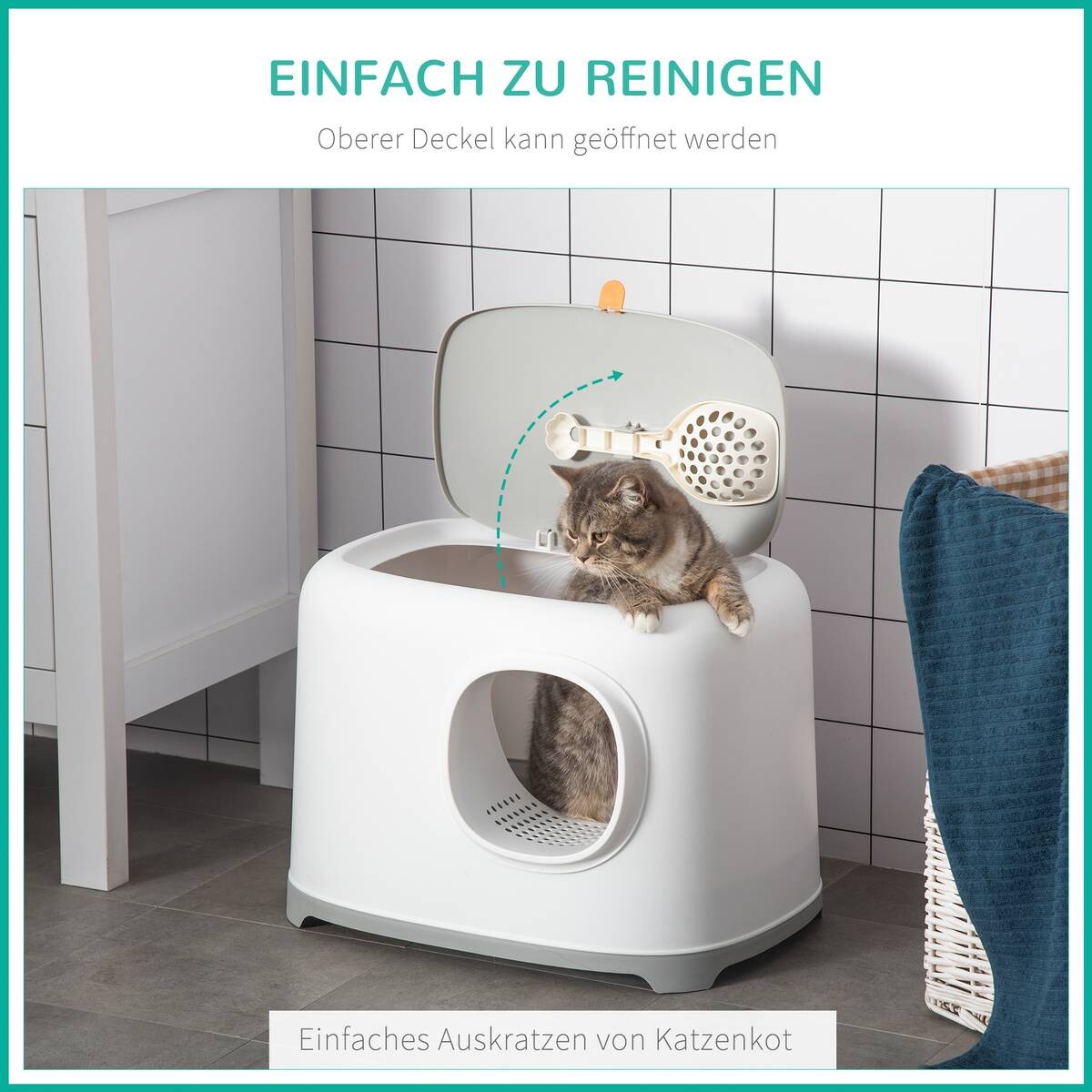 PawHut Katzentoilette hellgrau Kunststoff B/H/L: ca. 40x39x55 cm
