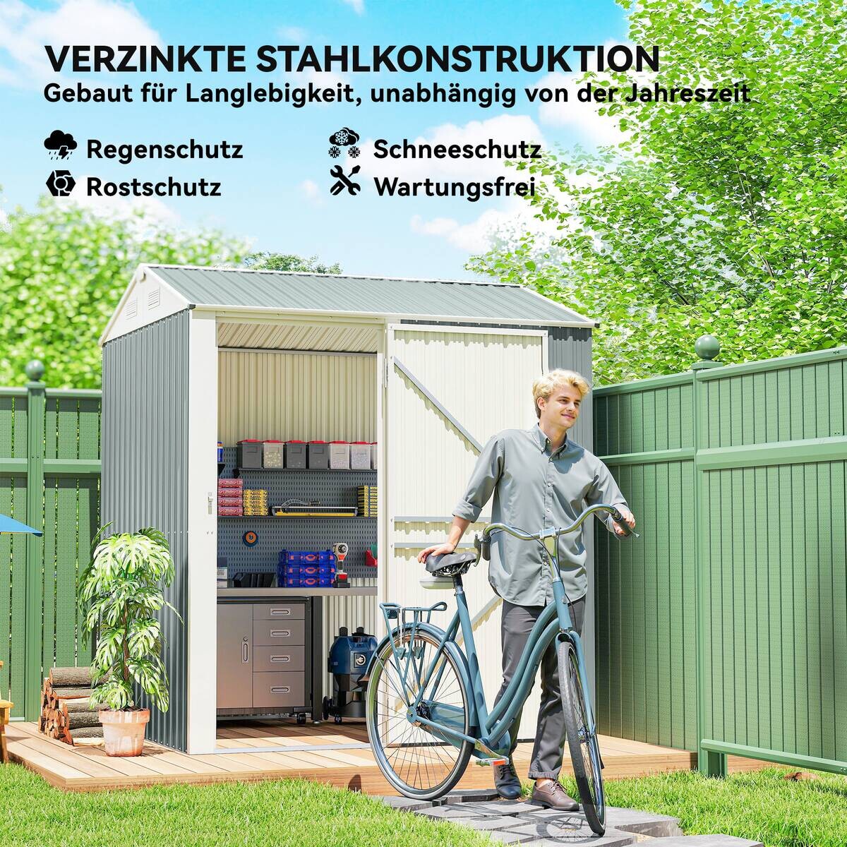Outsunny Geräteschuppen hellgrau B/H/T/L: ca. 177x236x177x209 cm