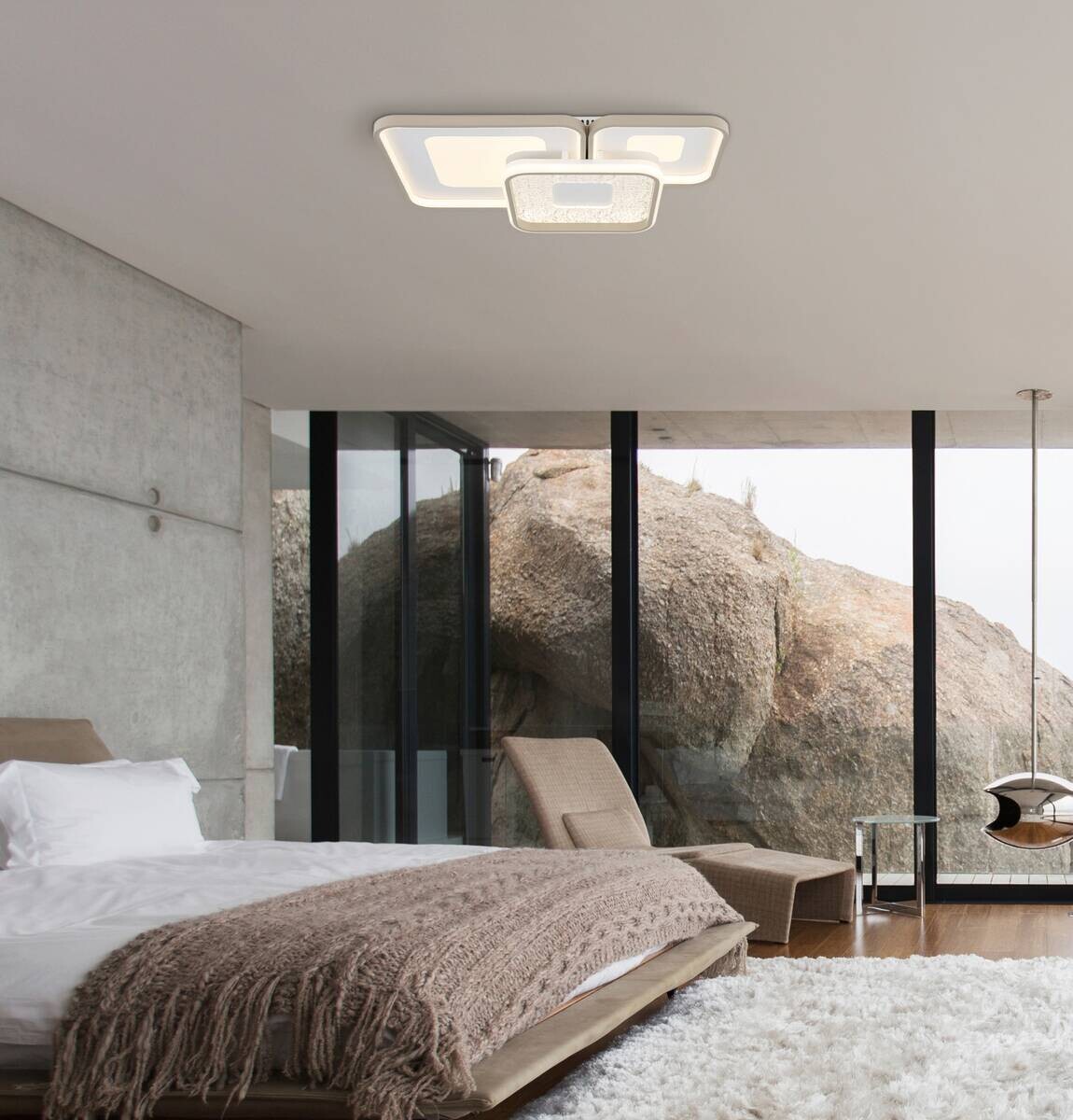 GLOBO LED-Deckenleuchte sand weiß Opal Metall Kunststoff B/H/L: ca. 45,5x10x65 cm 1 Brennstellen