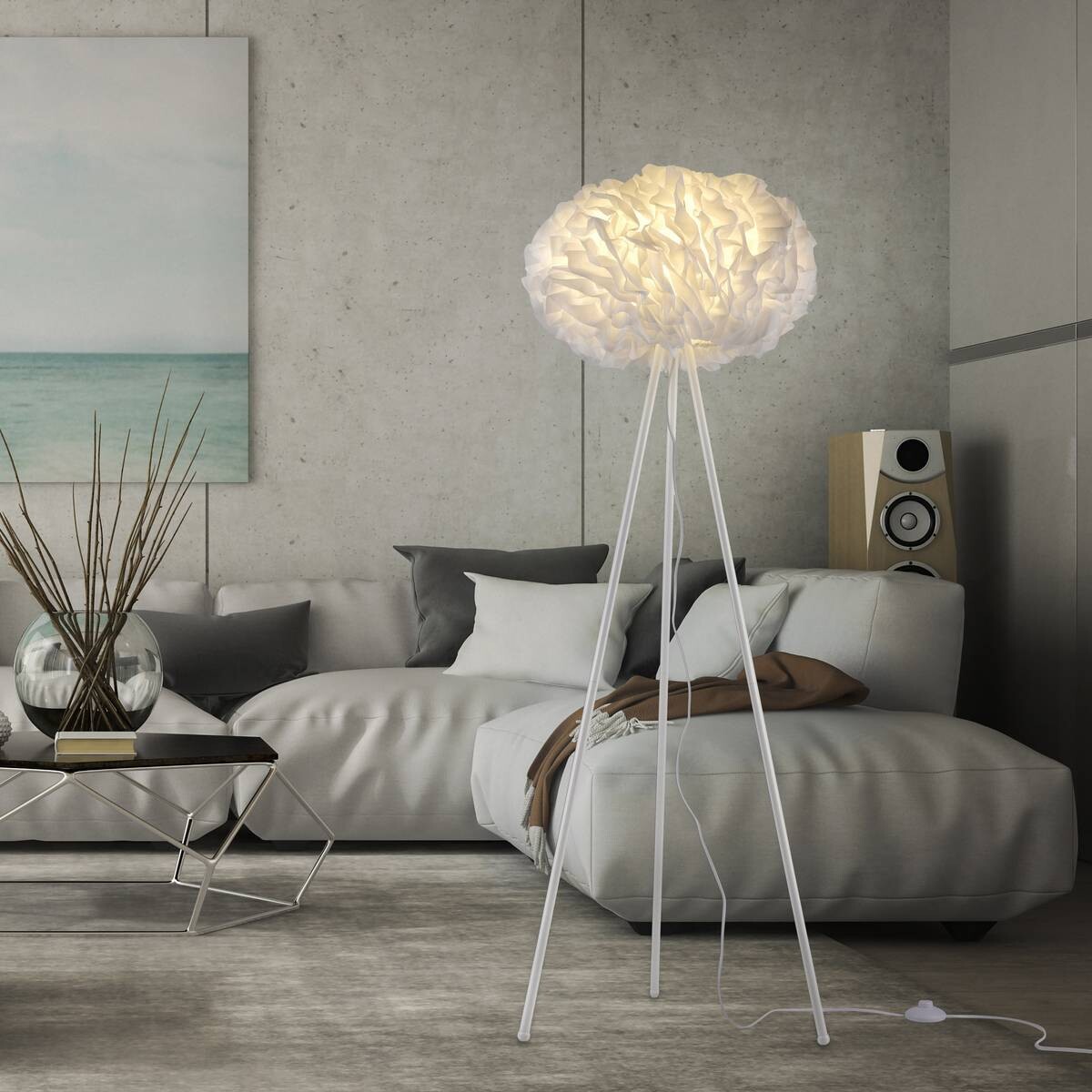 Just Light Stehlampe PN11212-16 Naomi weiß Eisen Kunststoff Stoff H/D: ca. 140x47 cm E27 1 Brennstellen
