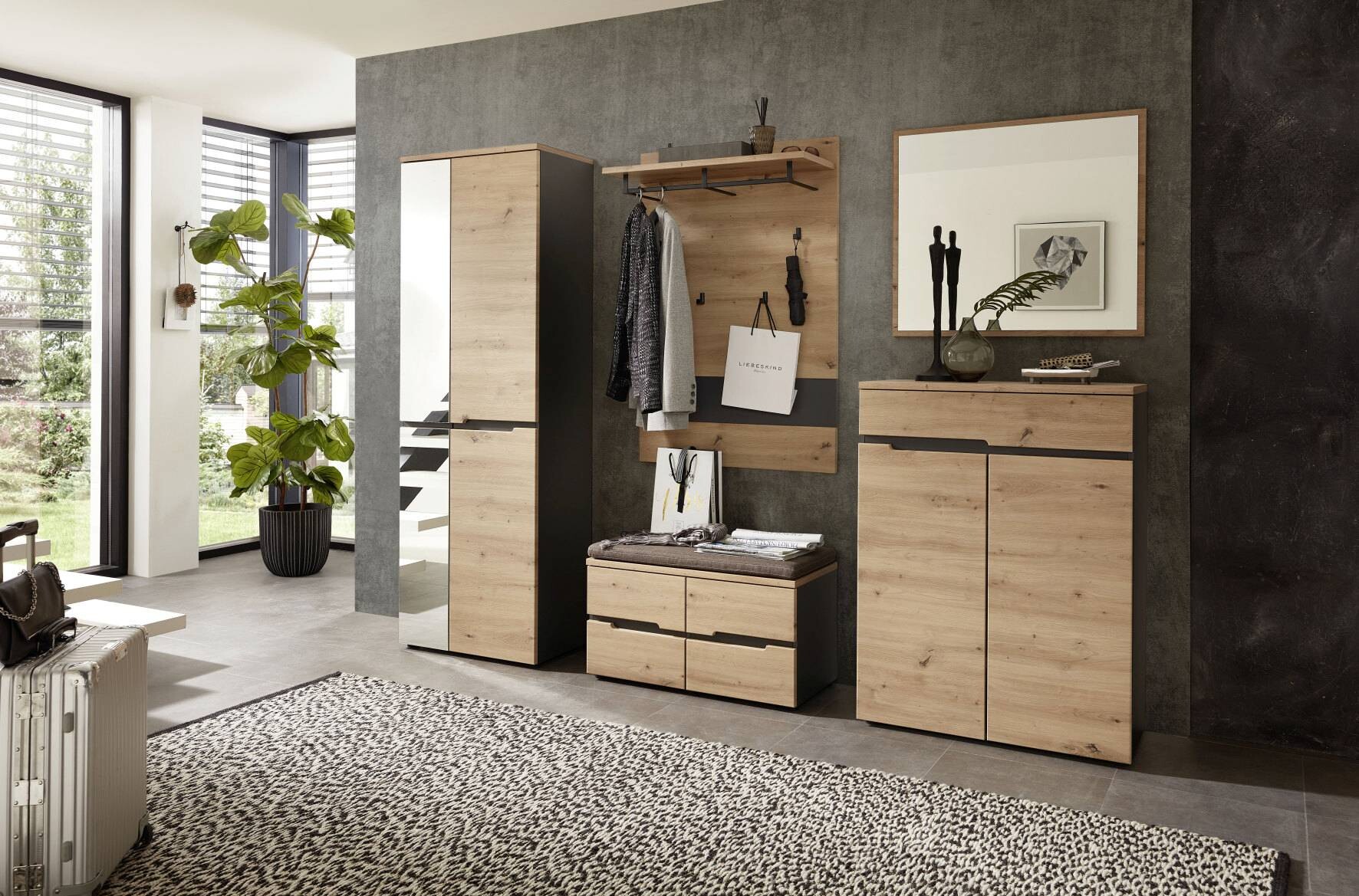 Schuhkommode Memphis Eiche Artisan Nachbildung Graphit B/H/T: ca. 80x107x38 cm