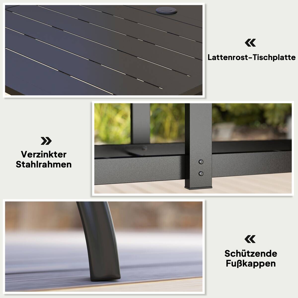 Outsunny Gartentisch schwarz Metall B/H/L: ca. 90x73x150 cm