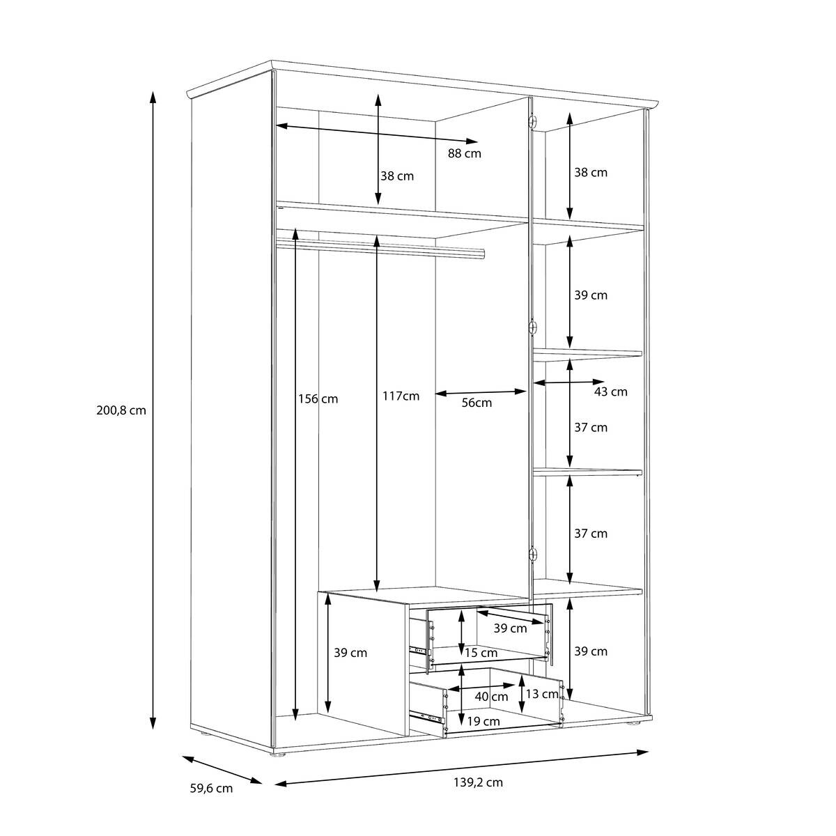 Kleiderschrank Eiche Sonoma Nachbildung B/H/T: ca. 139,2x200,8x59,6 cm