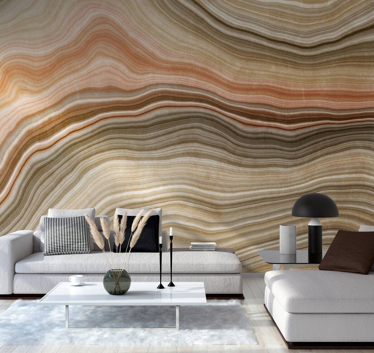 Livingwalls Fototapete Marmoroptik grün orange beige B/L: ca. 280x371 cm