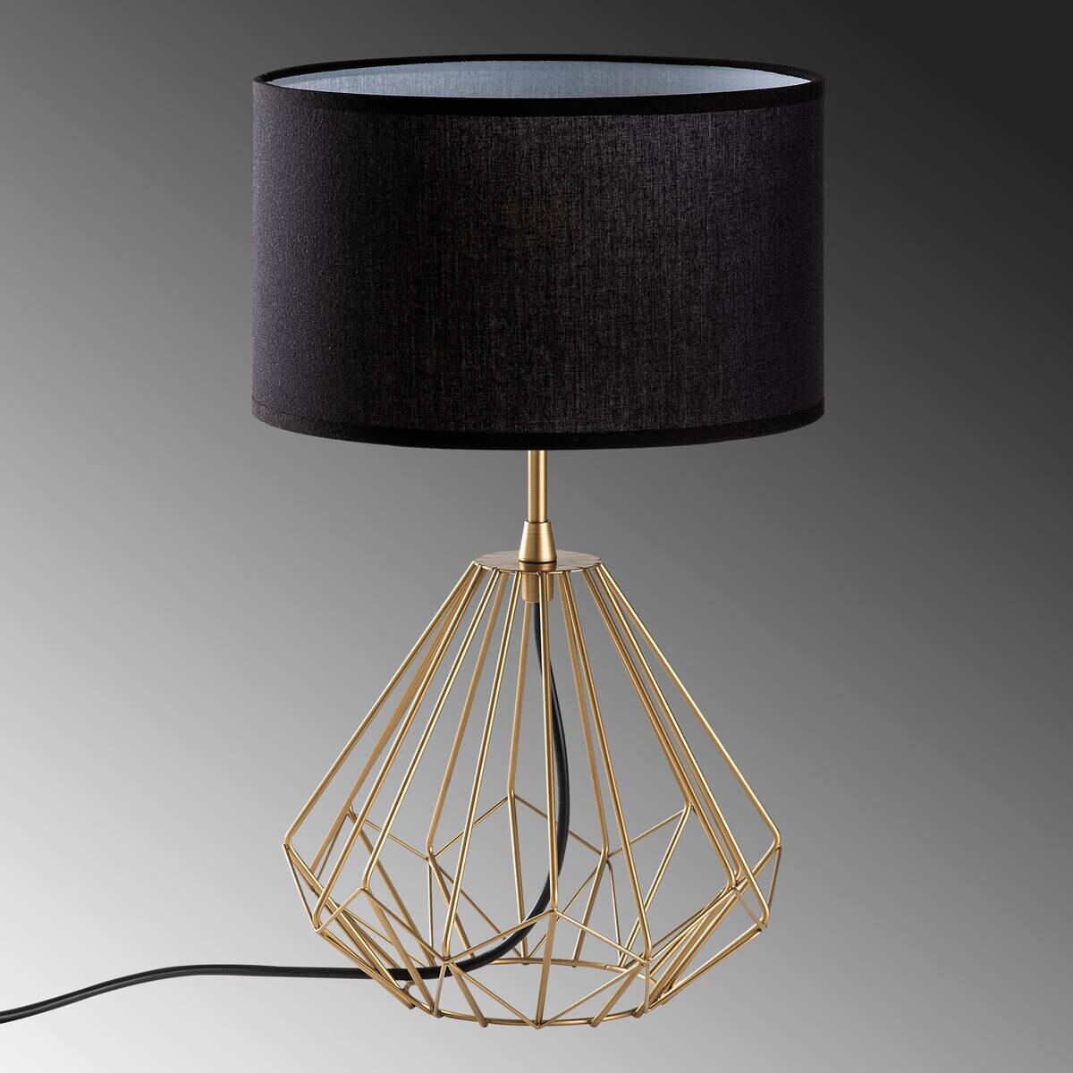 Tischleuchte gold Metall Stoff B/H/T/L: ca. 25x43x25x25 cm E27 1 Brennstellen