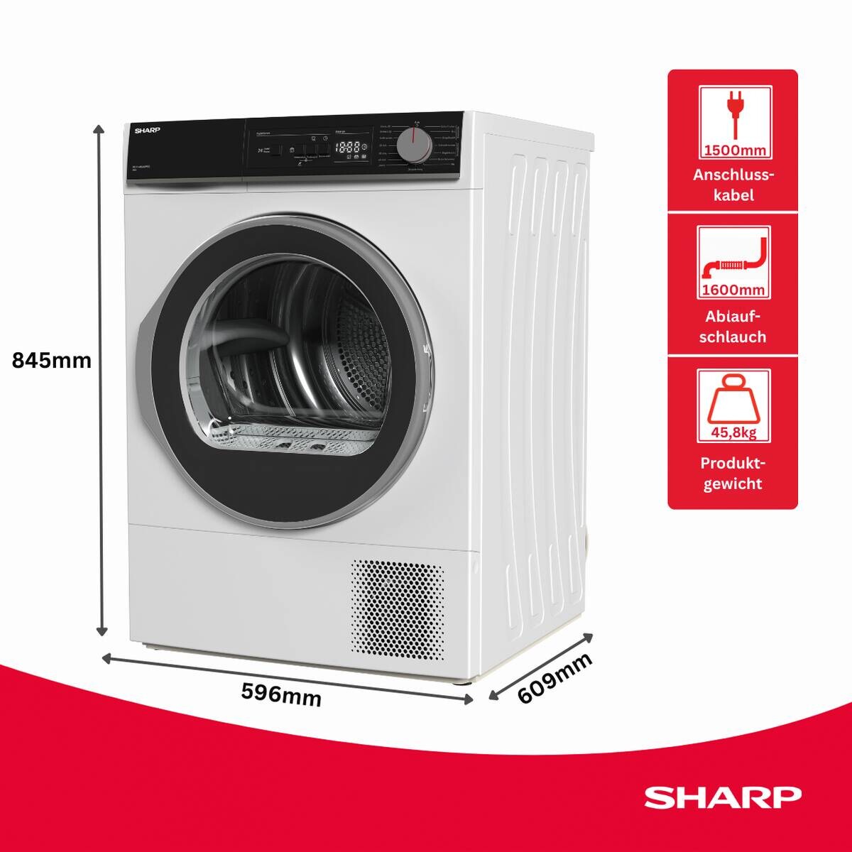 Sharp Wärmepumpentrockner KD-NHA8S6GW1D-DE