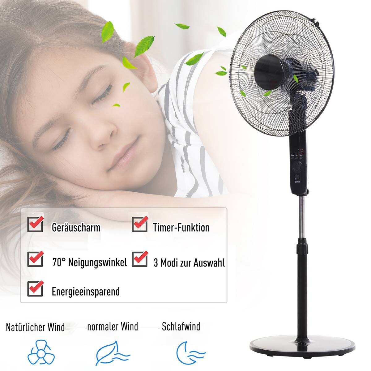 HOMCOM Standventilator mit Fernbedienung schwarz Metall Kunststoff H/D: ca. 124x45 cm