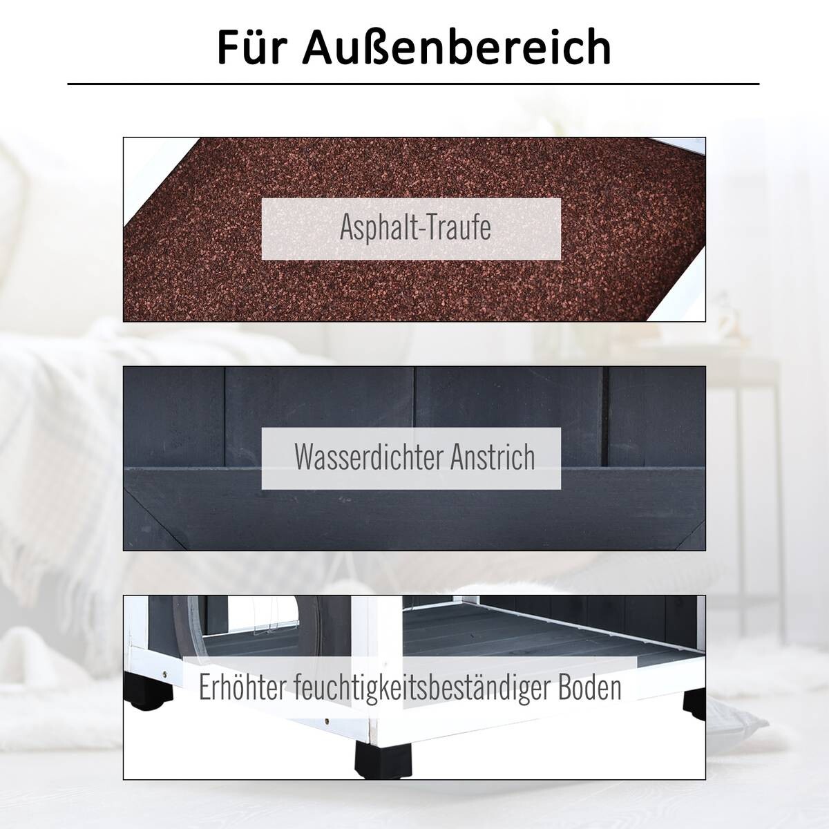PawHut Katzenvilla grau Holz B/H/L: ca. 55x109x59 cm