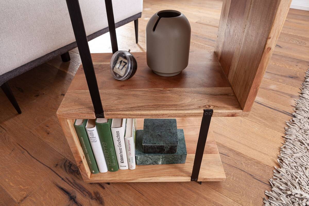 Beistelltisch natur schwarz pulverbeschichtet Akazie Edelstahl B/H/T: ca. 45x60x30 cm