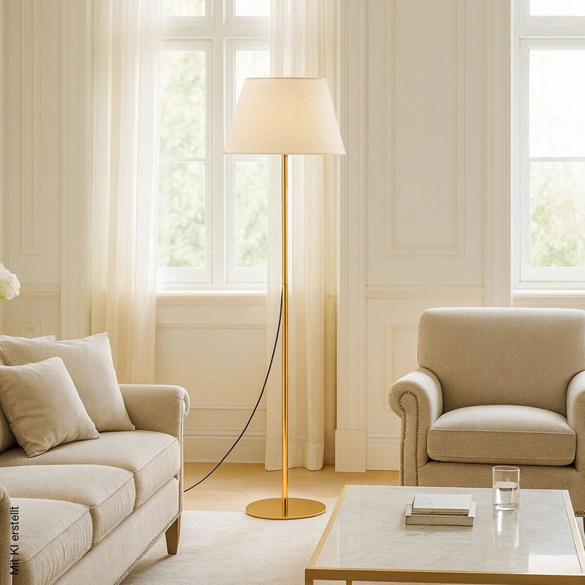 Stehleuchte creme PVC Metall B/H/L/D: ca. 35x146x35x35 cm E27 1 Brennstellen