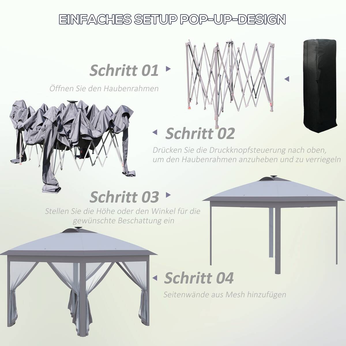 Outsunny Faltpavillon grau Polyester-Mischgewebe B/H/L: ca. 330x288x330 cm
