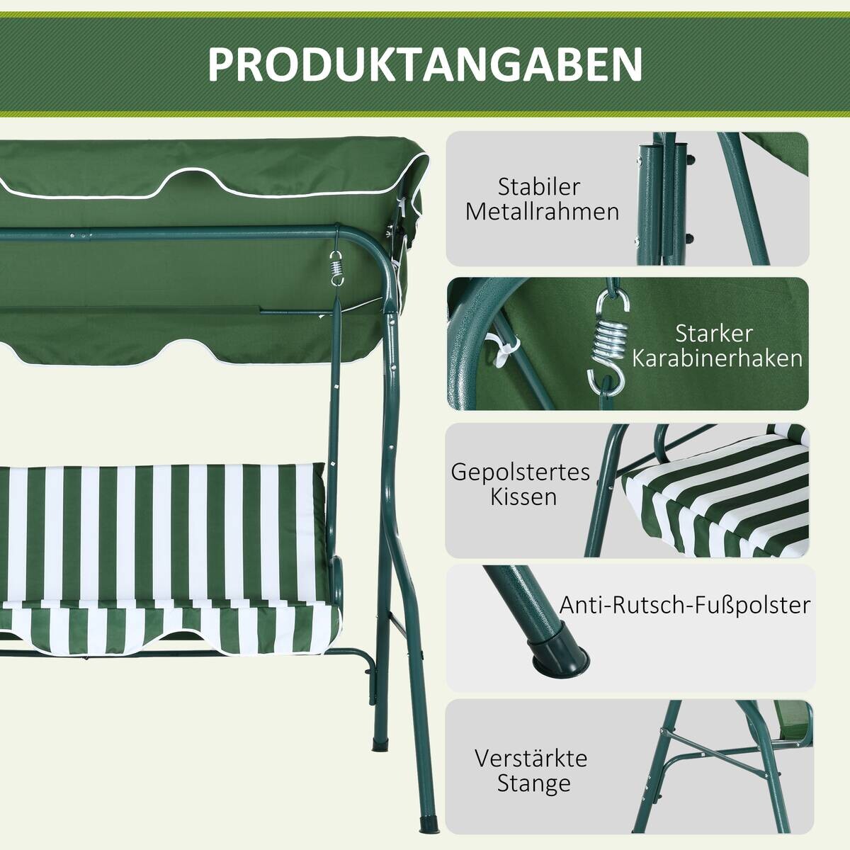Outsunny Hollywoodschaukel grün Polyester B/H/L: ca. 110x170x153 cm