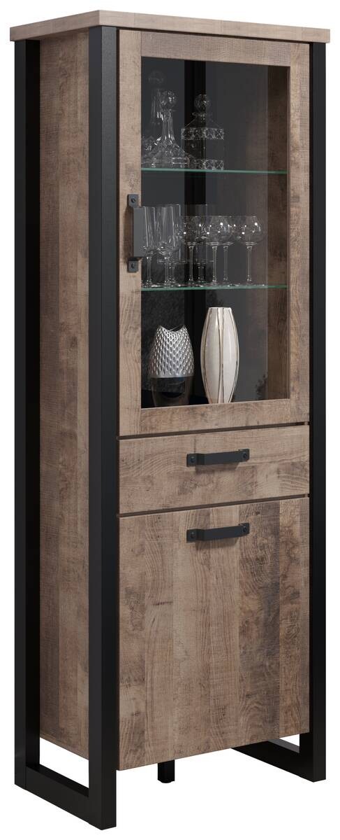 Standvitrine Emile Eiche Tabak Nachbildung B/H/T: ca. 70x195x45 cm