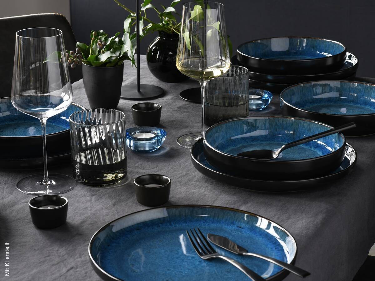 CreaTable Tafelservice Nordic Fjord blau Steinzeug 12 tlg.