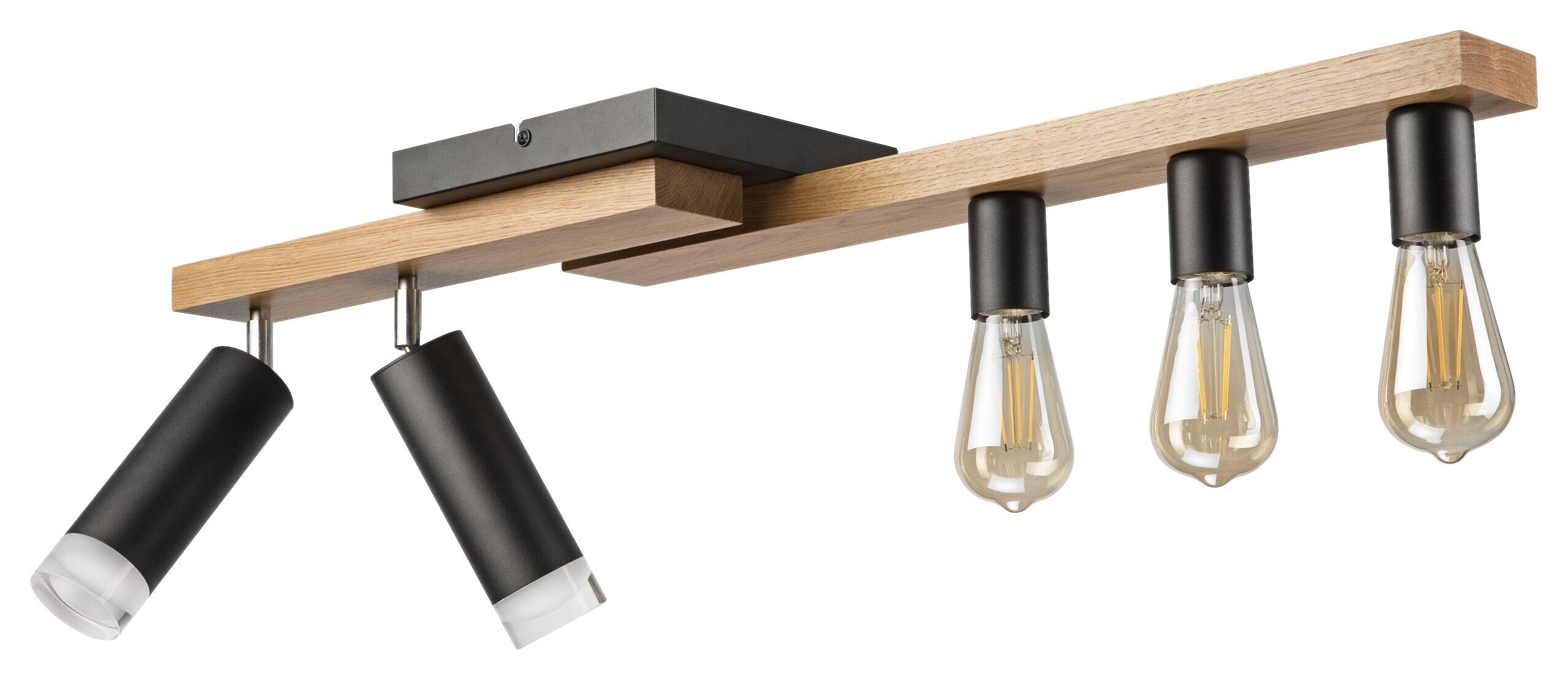 Lamkur Deckenleuchte schwarz Holz B/H/L: ca. 20x23,5x84 cm E27 5 Brennstellen